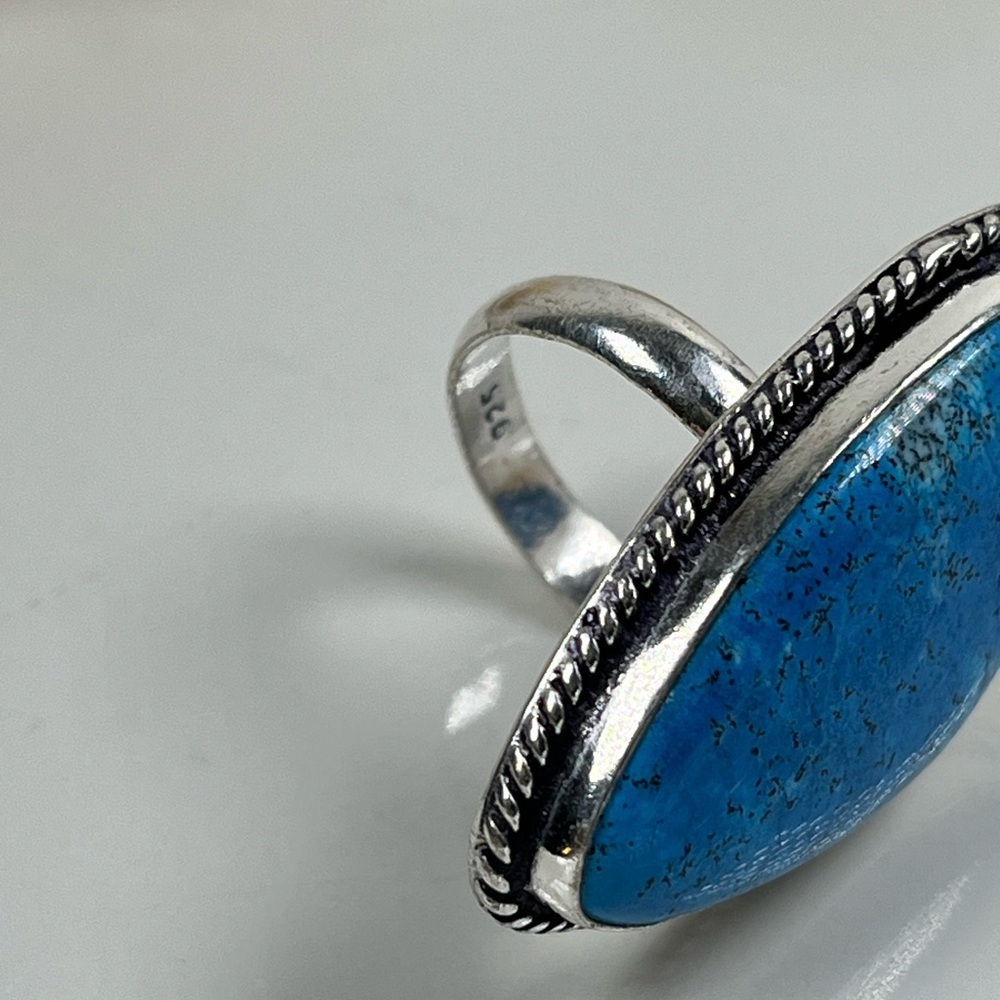 925 Sterling Silver Overlay Color Enhanced Dendritic Jasper Ring Size 6.75 - Picture 5 of 9
